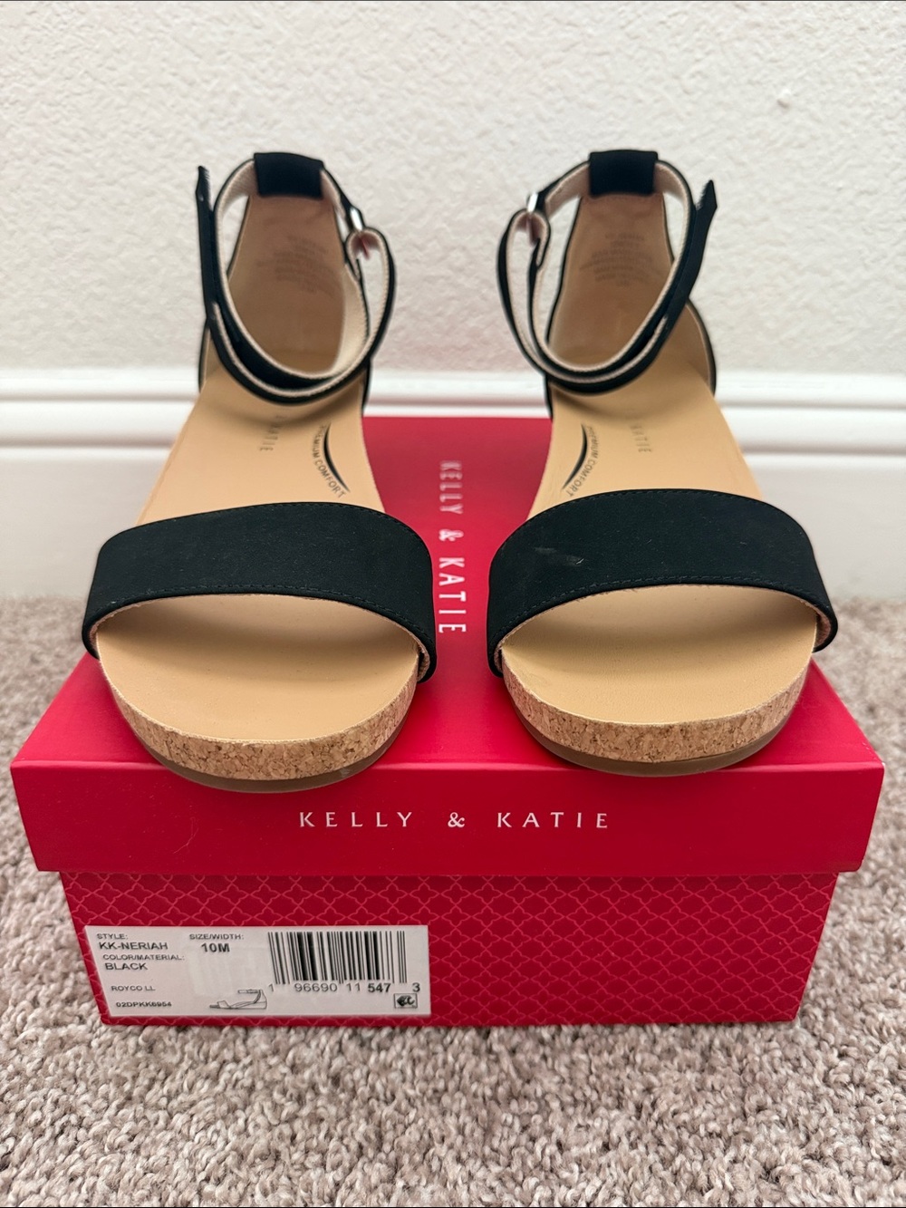 Kelly & Katie Black Cork Platform Ankle-Strap Sandals